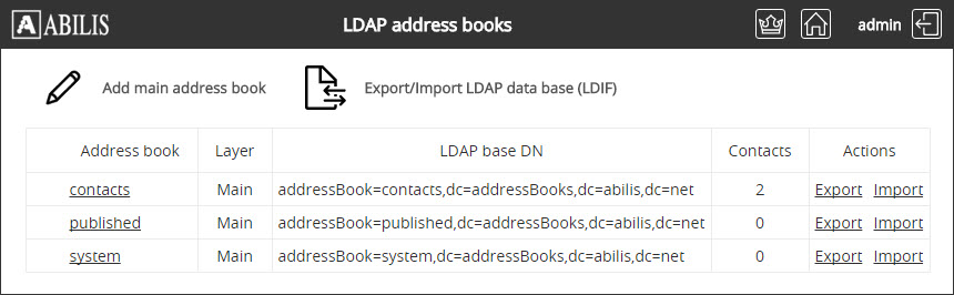 LDAP adminstration page