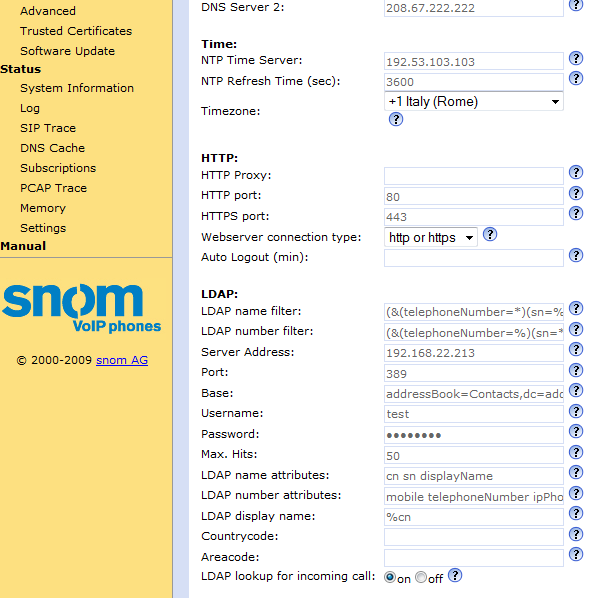 SNOM 300 Advanced web page