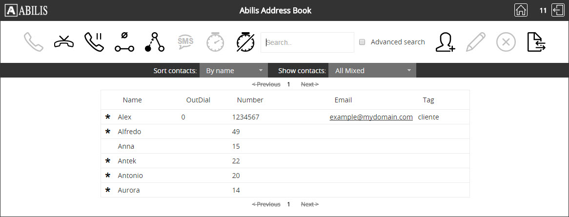 Address Book interface