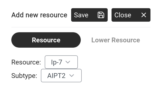 Add new resource — Resource Ip-7, Subtype AIPT2.