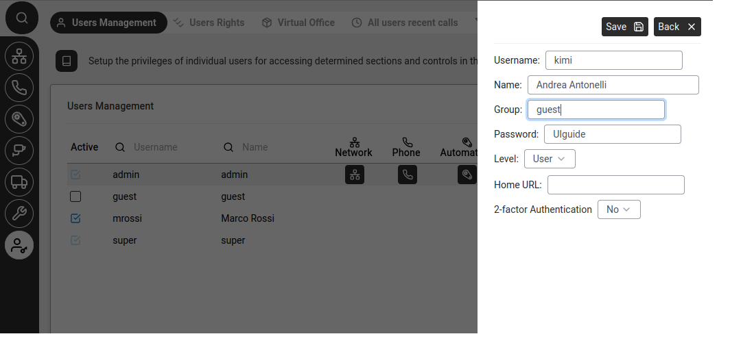 Add user dialog — second step: set password and confirm.