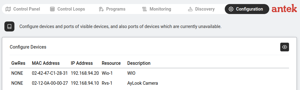 Automation Configuration — device and channel configuration settings.