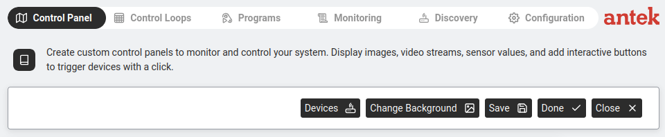 New Control Panel — the editor for creating a new panel layout.