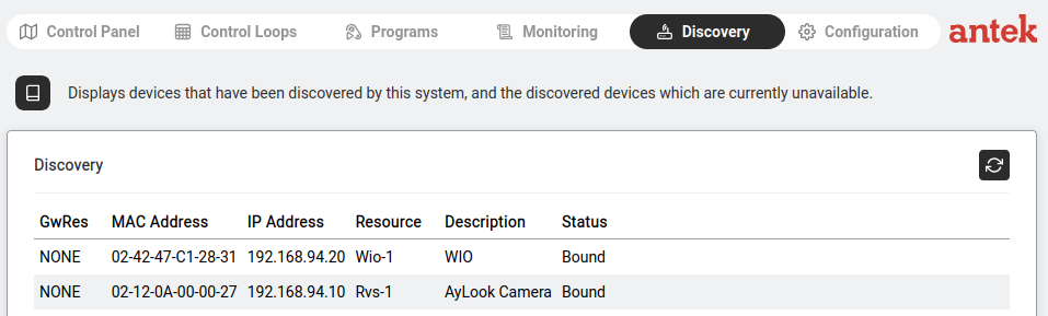 Automation Discovery — scanning for connected automation devices on the bus.
