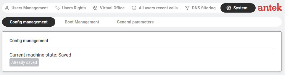Config management — current machine state: Saved.