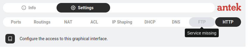 FTP tab showing Service missing.