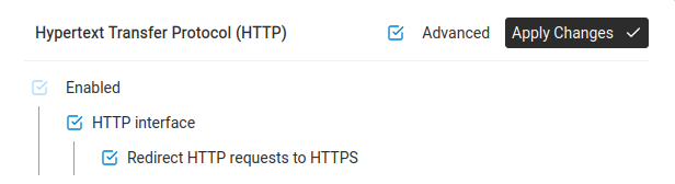 Redirect HTTP to HTTPS checkbox.