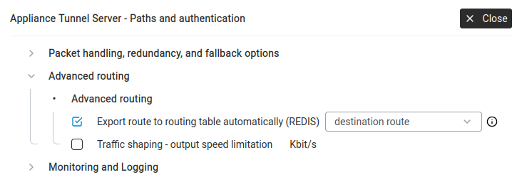 Advanced routing — auto-export routes, traffic shaping.