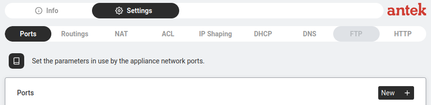 Networking > Settings > Ports tab.