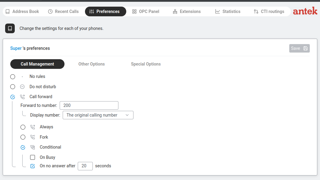 Call Management preferences.