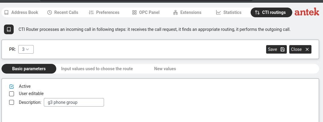 CTI routing — group basic parameters.
