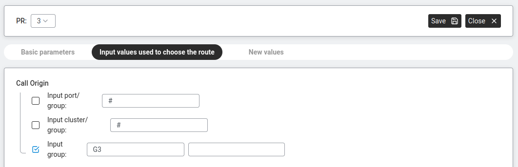 Input values — Input group G3.