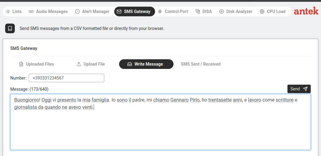Write Message — number and text fields.