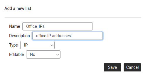 Add a new list dialog.