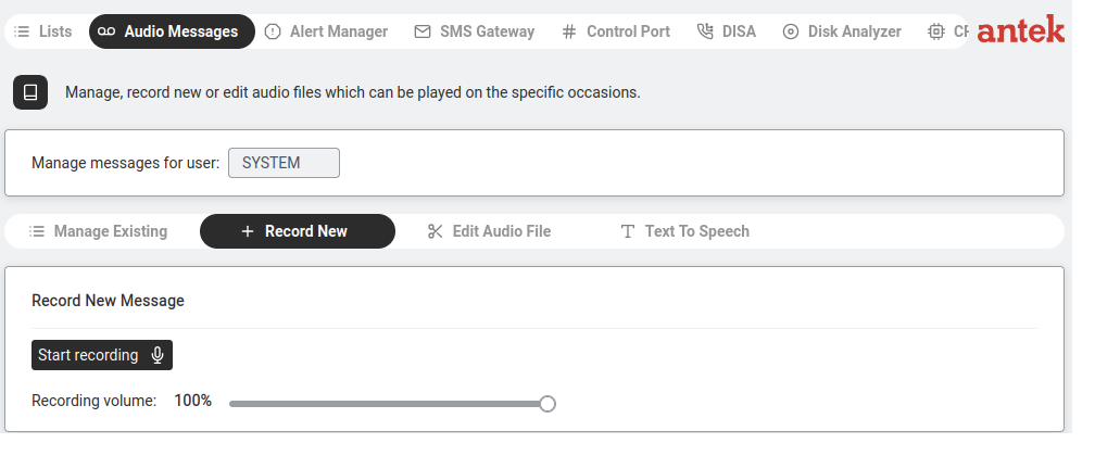 Record New Message page.