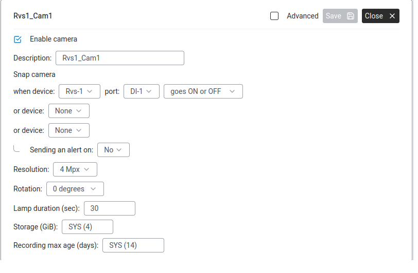 Camera settings page.