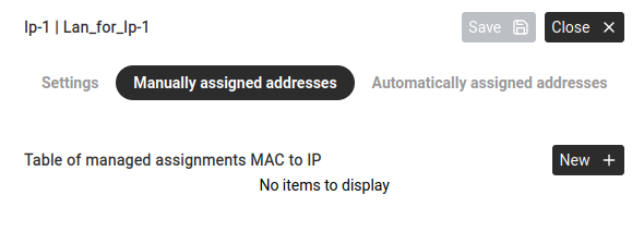 Manually assigned addresses — static MAC-to-IP reservations.