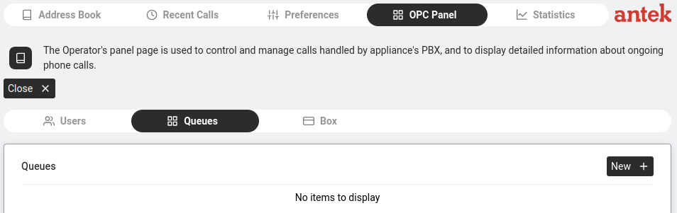 OPC Panel — Queues sub-tab showing call queue status and waiting callers.