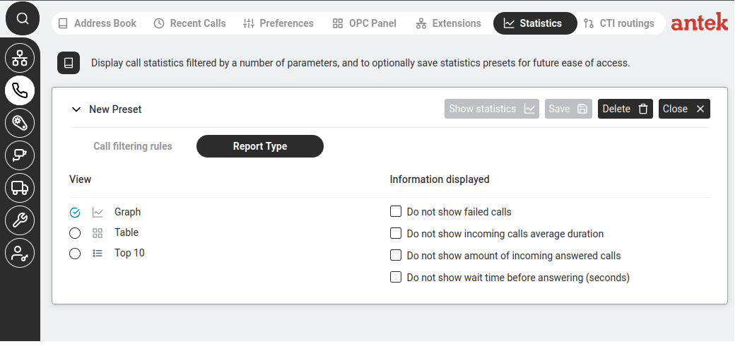Report Type — choose Graph, Table, or Top 10 view.