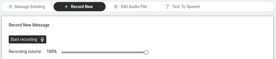 Record New — interface for recording a new audio message directly from the browser.