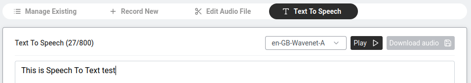 Text To Speech — enter text and select a voice to generate an audio message automatically.